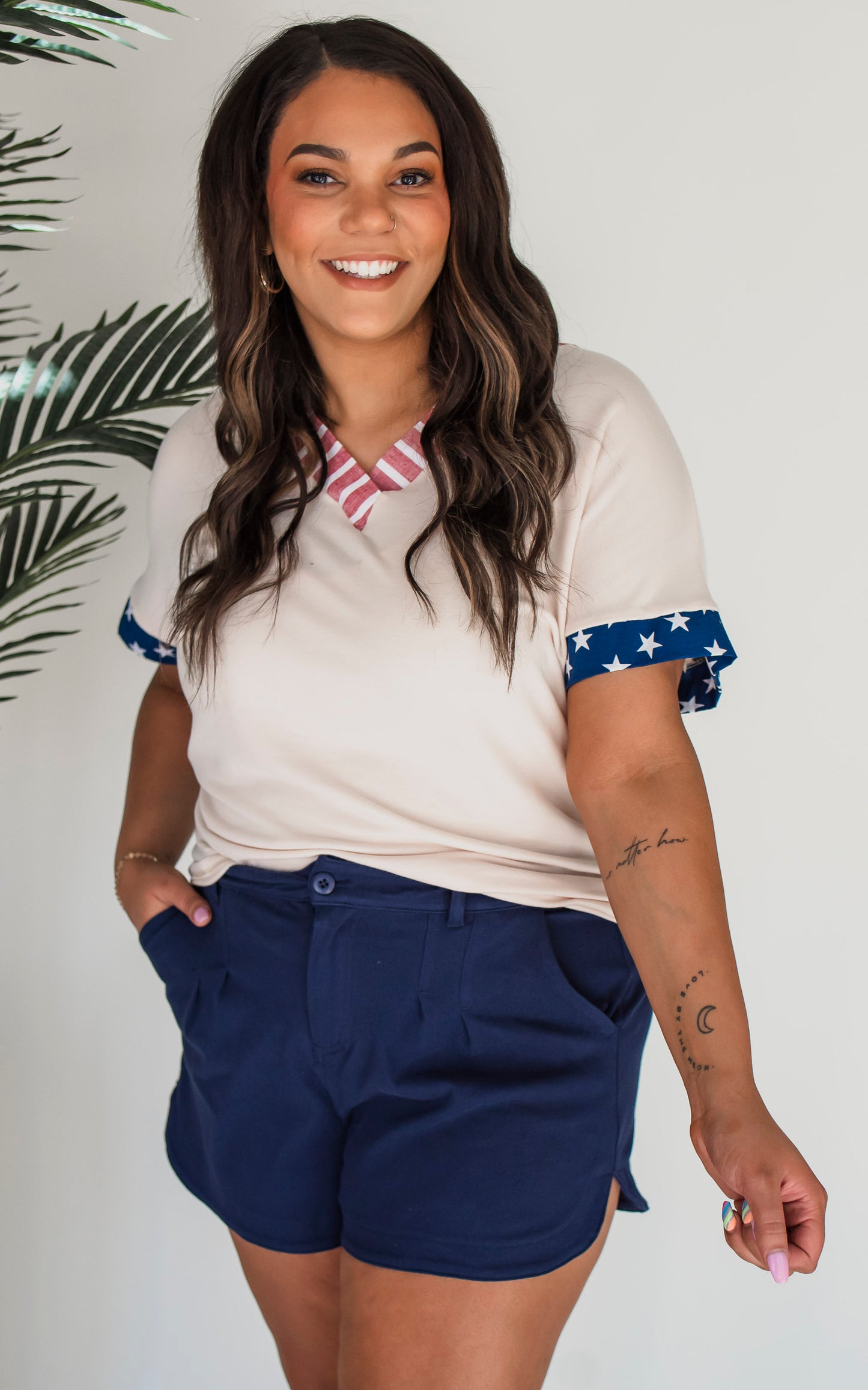 American Flag V-Neck Washed Knit Top - Final Sale