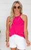 Scalloped Halter Tie Top - Magenta