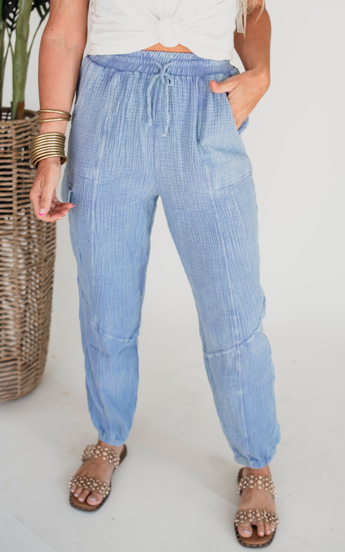 One Day Washed Woven Crinkle Gauze Cargo Pants