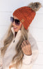 Rust Cable Knit Pom Hat