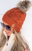 Rust Cable Knit Pom Hat