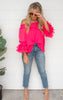 The Isabella Smocked Off the Shoulder and Tiered Sleeve Top - Fuchsia | FINAL SALE