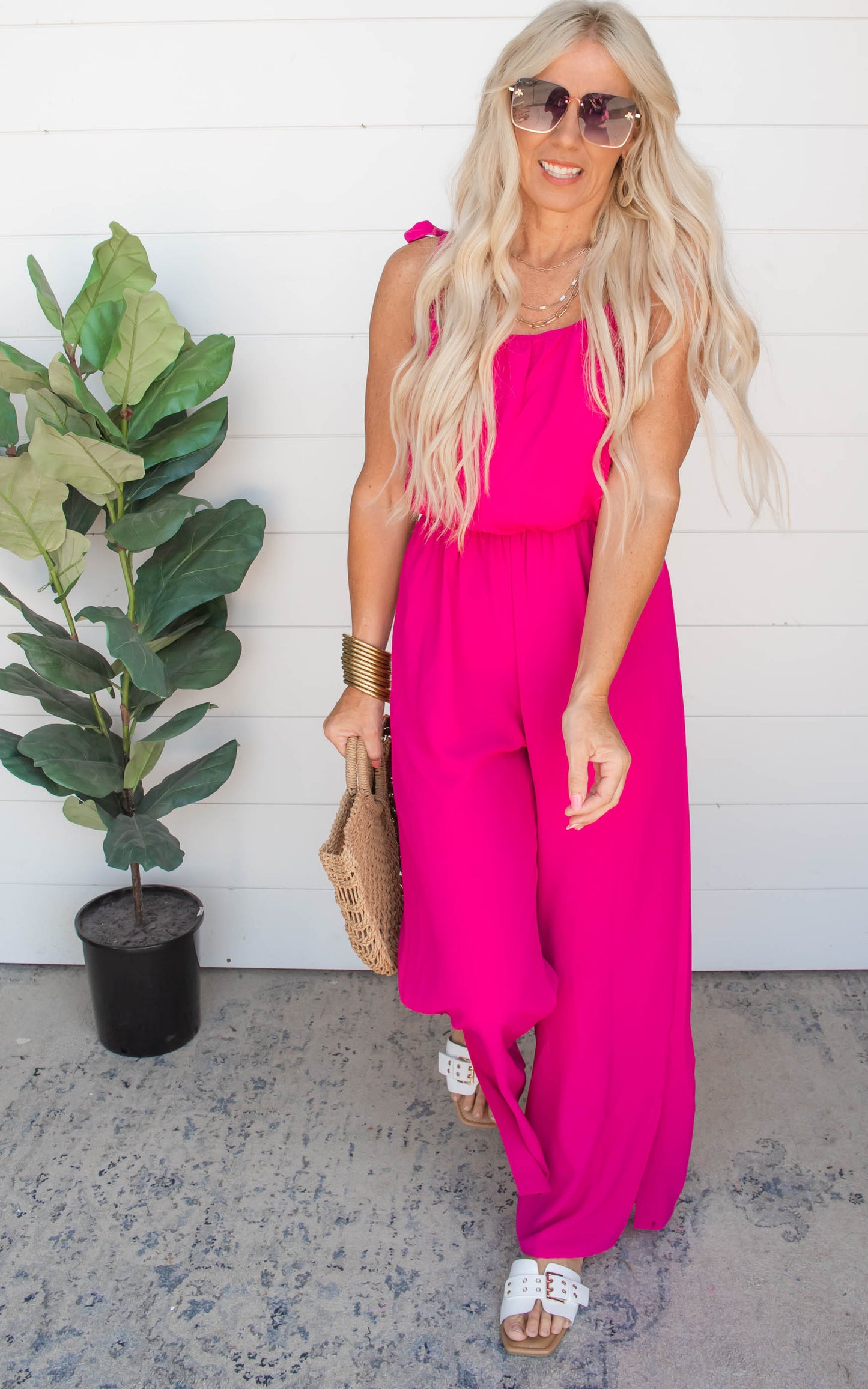 Tie Shoulder Ruched Jumpsuit