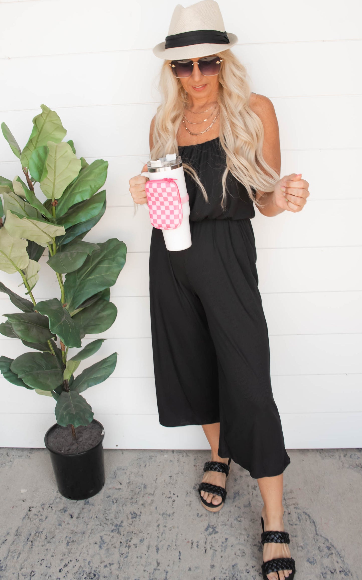 Cropped Spaghetti Strap Jumpsuit - Black