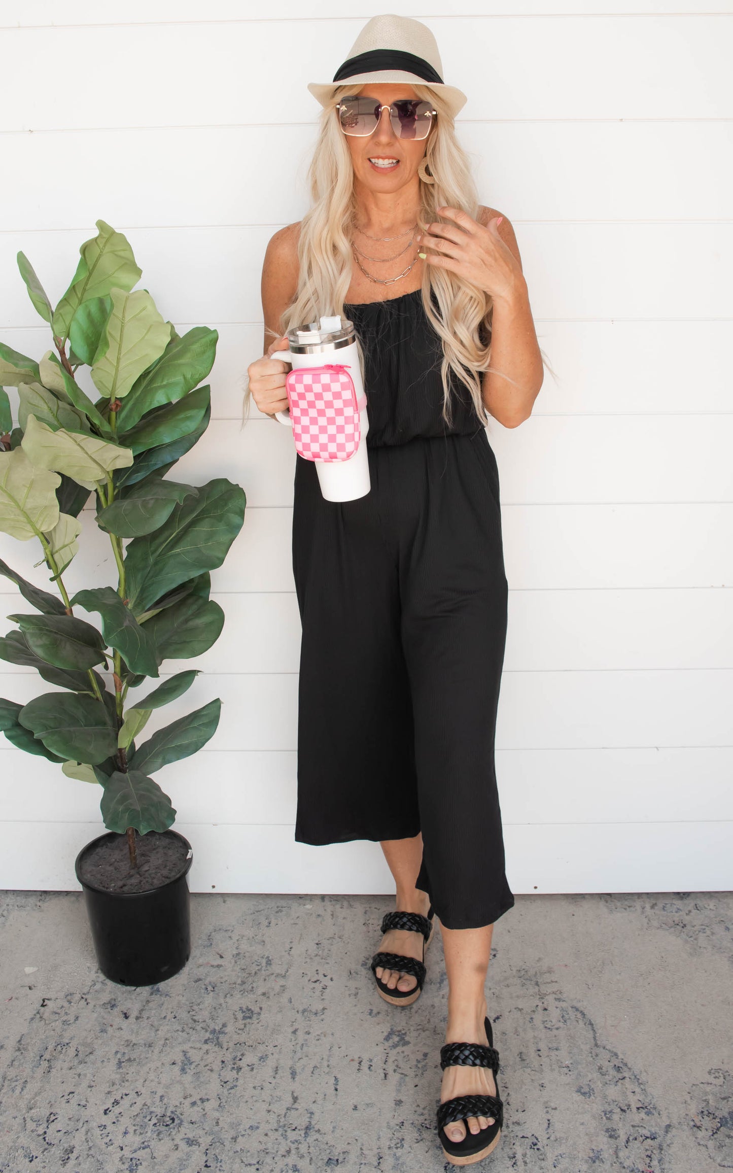 Cropped Spaghetti Strap Jumpsuit - Black