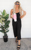 Cropped Spaghetti Strap Jumpsuit - Black