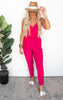 Fuchsia Sleeveless Faux Wrap Jumpsuit