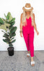 Fuchsia Sleeveless Faux Wrap Jumpsuit