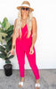 Fuchsia Sleeveless Faux Wrap Jumpsuit