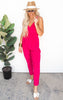 Fuchsia Sleeveless Faux Wrap Jumpsuit