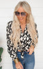 Satin Animal Print Button Down Top - Black