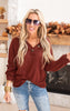 Brushed Waffle V-Neck Button Detail Sweater