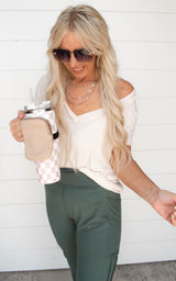 soft cream Loose Fit V-Neck Casual Knit Tee