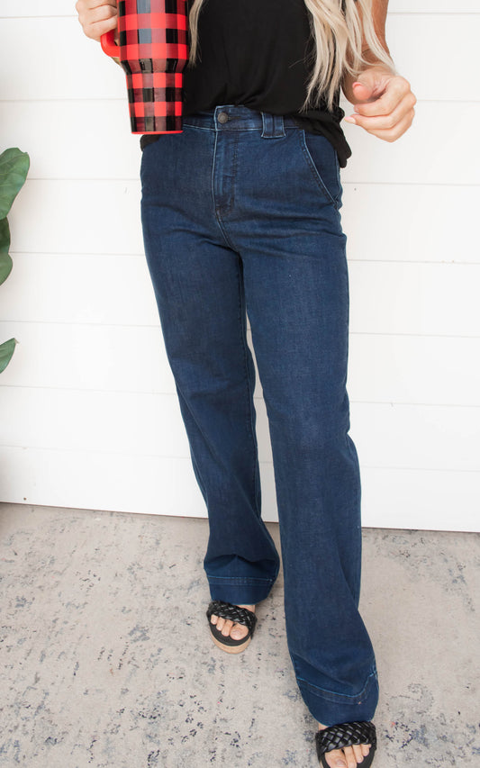 High Waist Clean Wash Trouser Wide Leg Denim Jean | Judy Blue