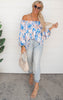 The Peony Off the Shoulder Peasant Top - Blue