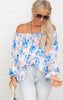 The Peony Off the Shoulder Peasant Top - Blue