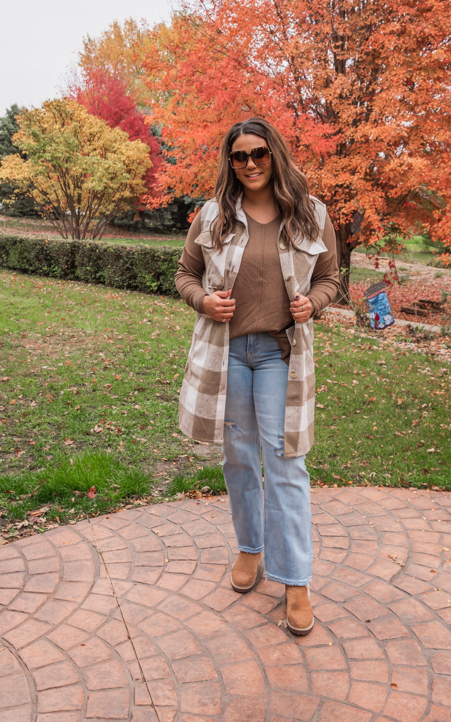 Leave Them Speachless Wool Plaid Long Vest - Taupe