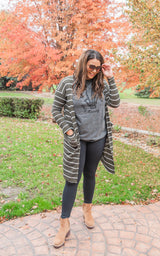 Striped Thermal Open Front Cardigan - Final Sale