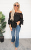 The Isabella Smocked Off the Shoulder and Tiered Sleeve Top - Black