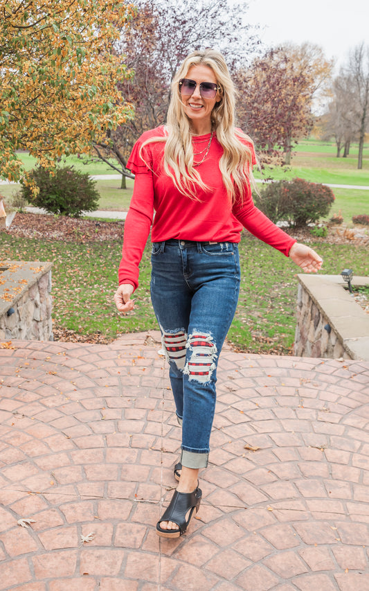 Red Double Ruffle Hacci Sweater