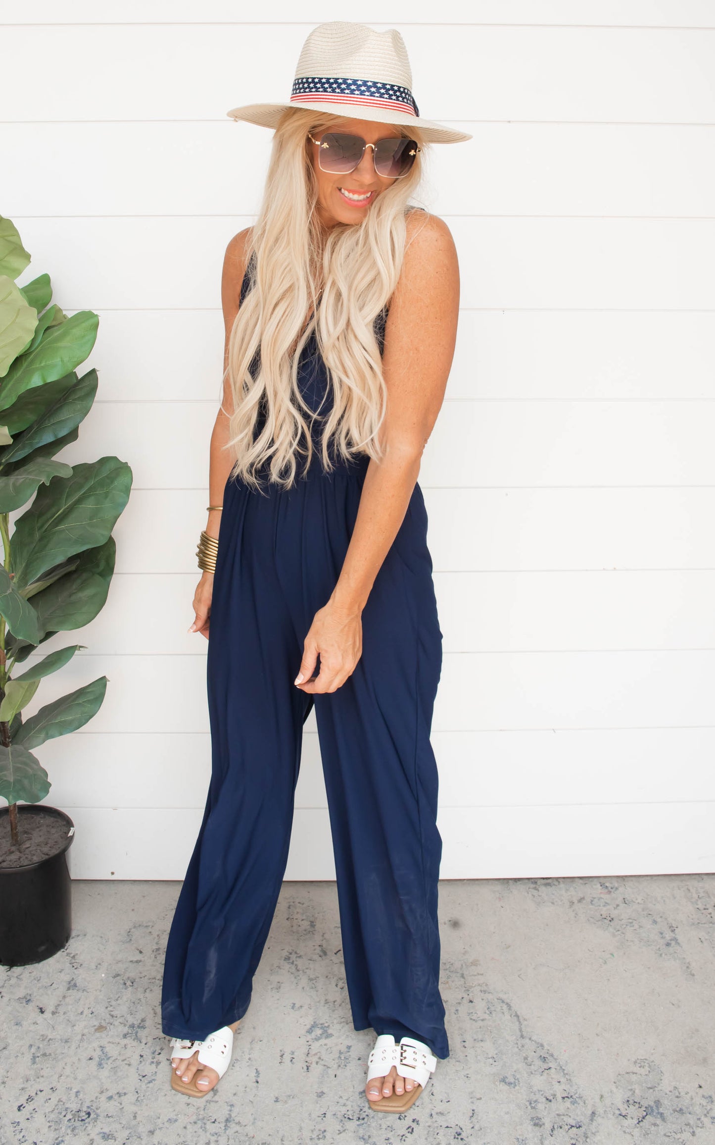 Navy V-Neck Jumpsuit