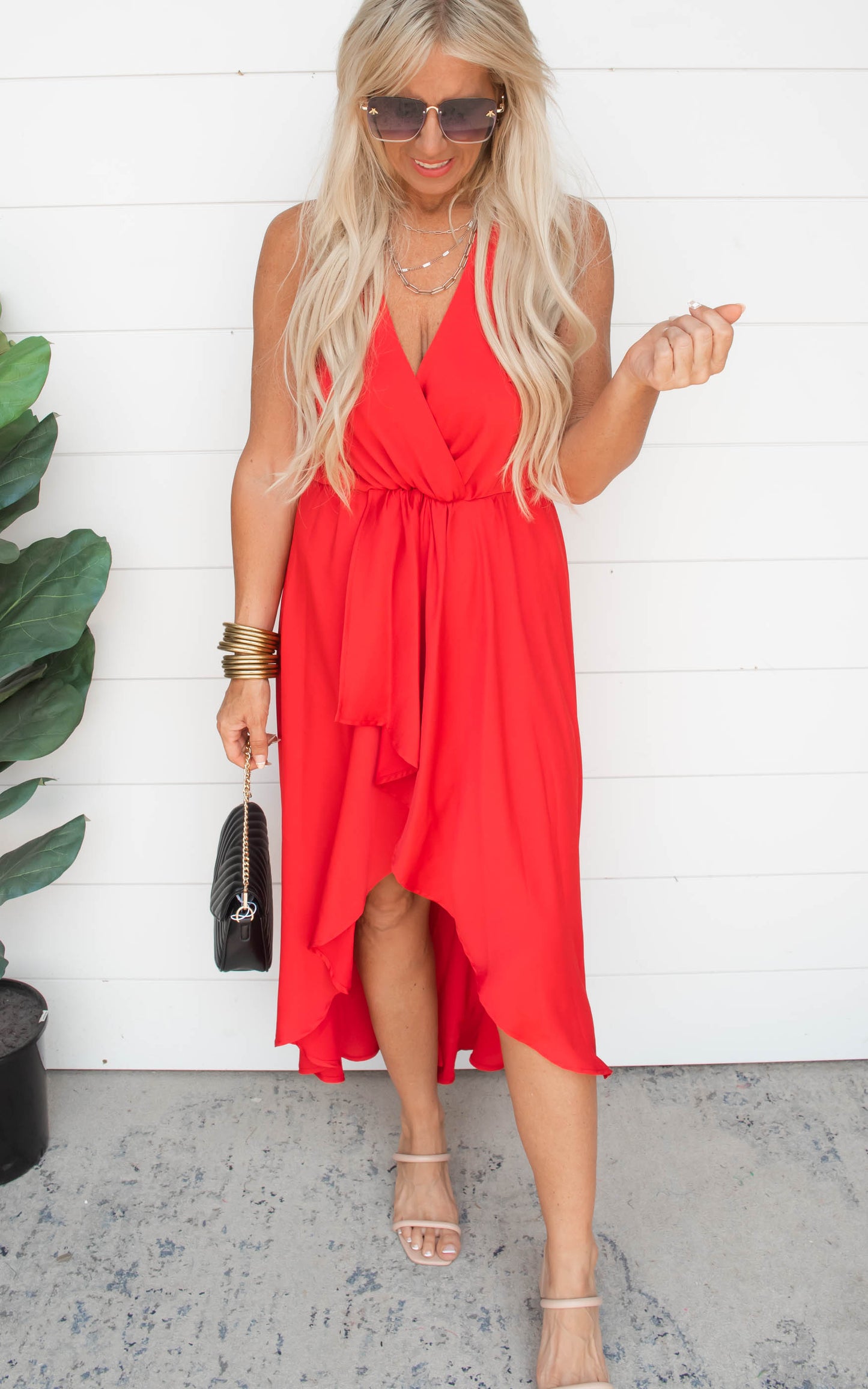 The Juliet Silk Halter Sarong Midi Dress - Red