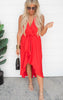 The Juliet Silk Halter Sarong Midi Dress - Red