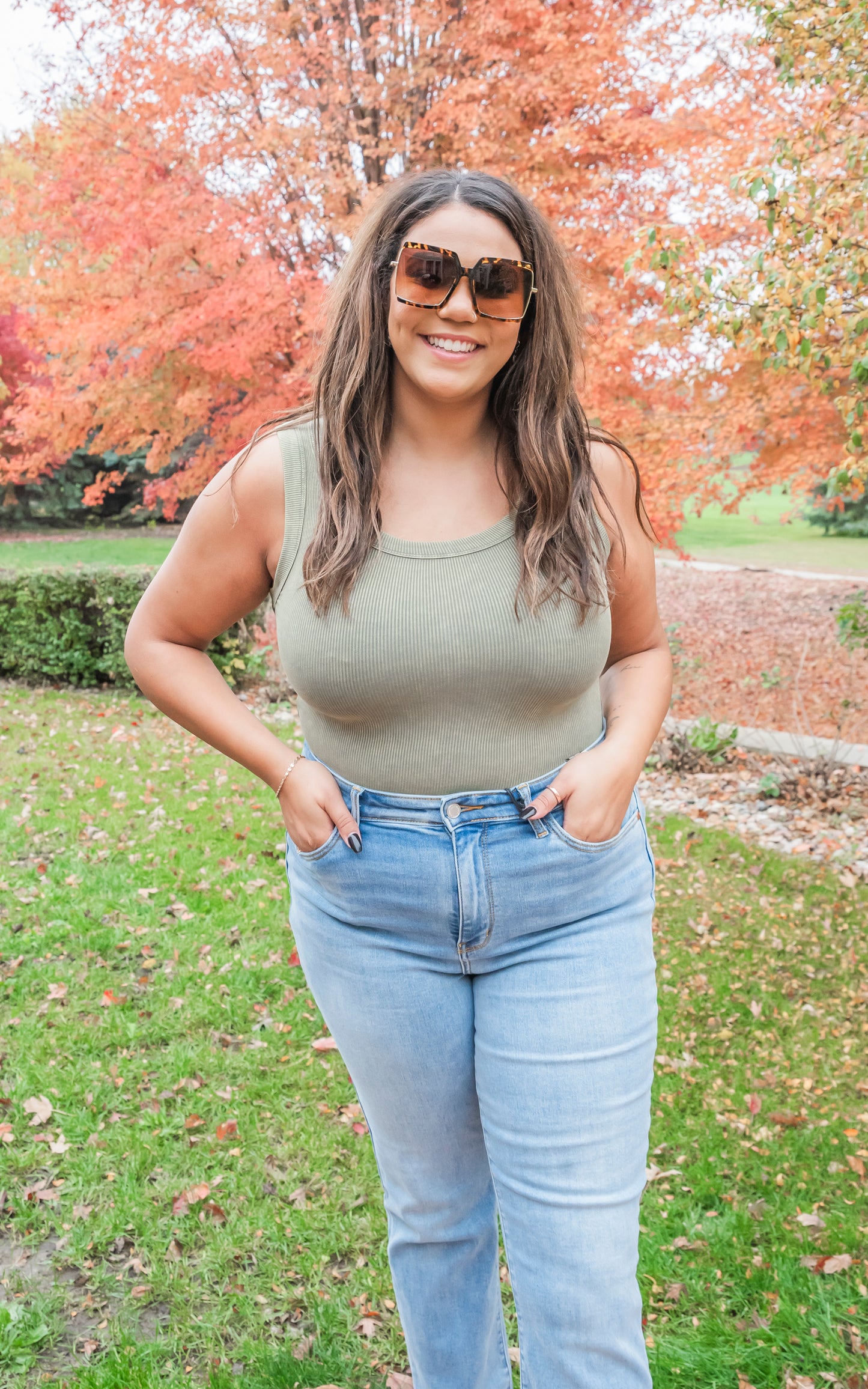 Olive Washed Ribbed Scoop Neck Tank Top - Pt 2