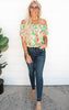 Darling Green Off the Shoulder Floral Blouse Top