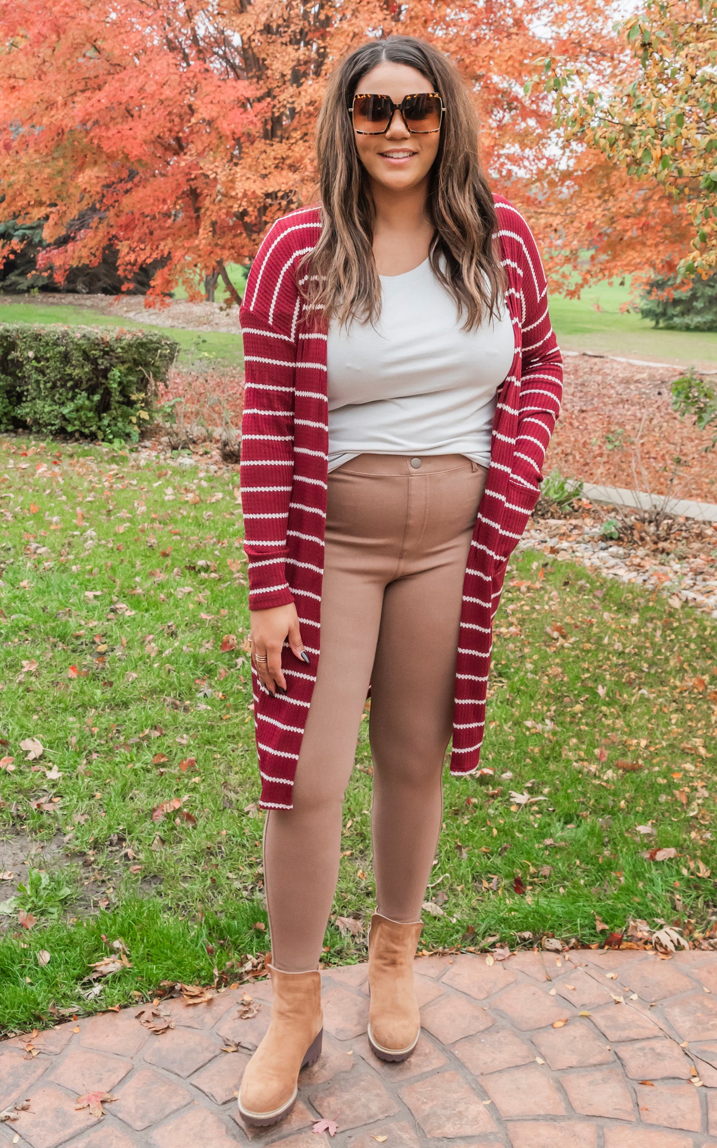 Striped Thermal Open Front Cardigan - Final Sale