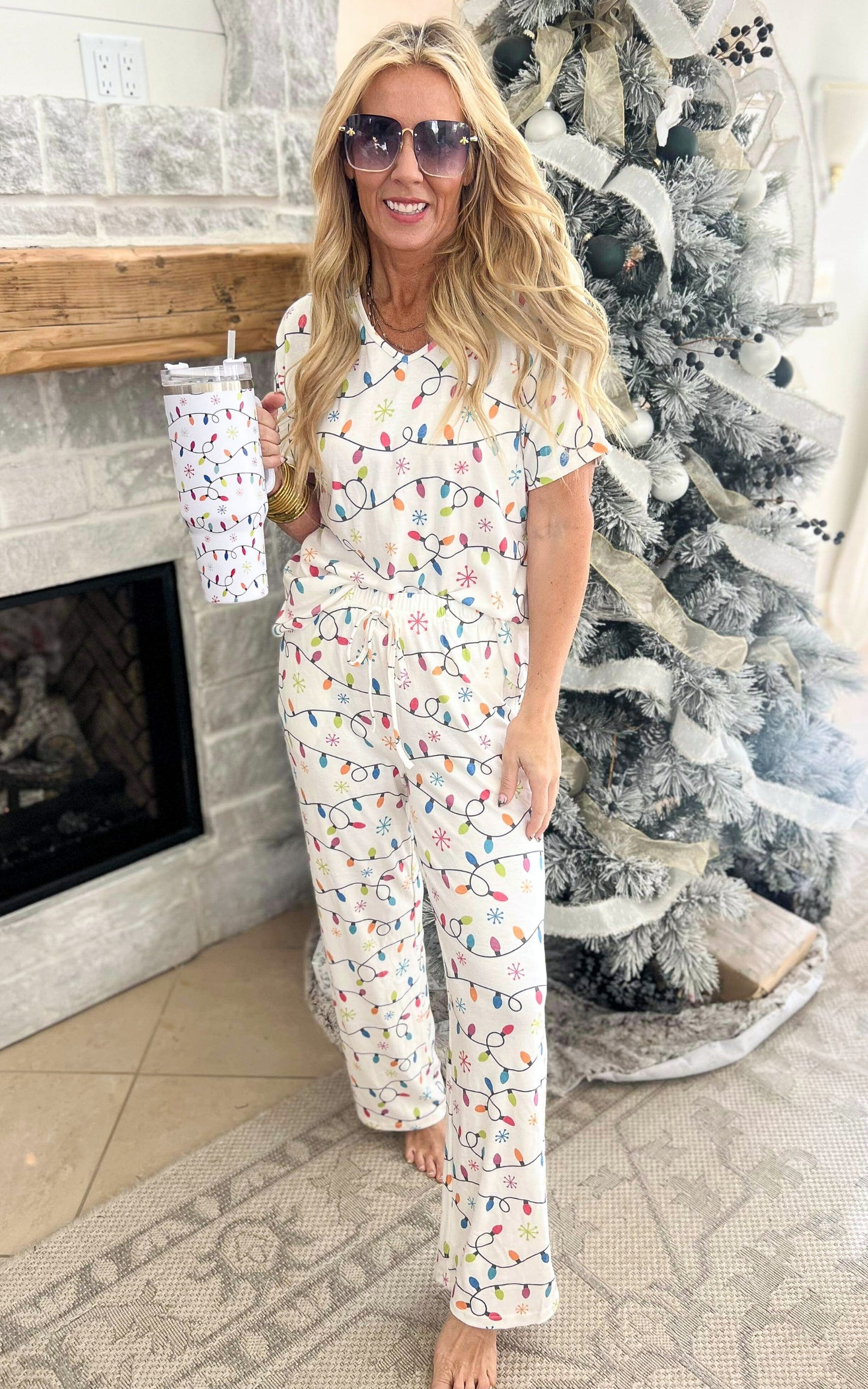 Christmas Lights Pant Pajama Set by Salty Wave (TOP & BOTTOM)