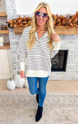 Striped French Terry Hooded Pullover