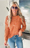 Enjoying My Now Wavy Knit Sweater w/ Lace - Rust