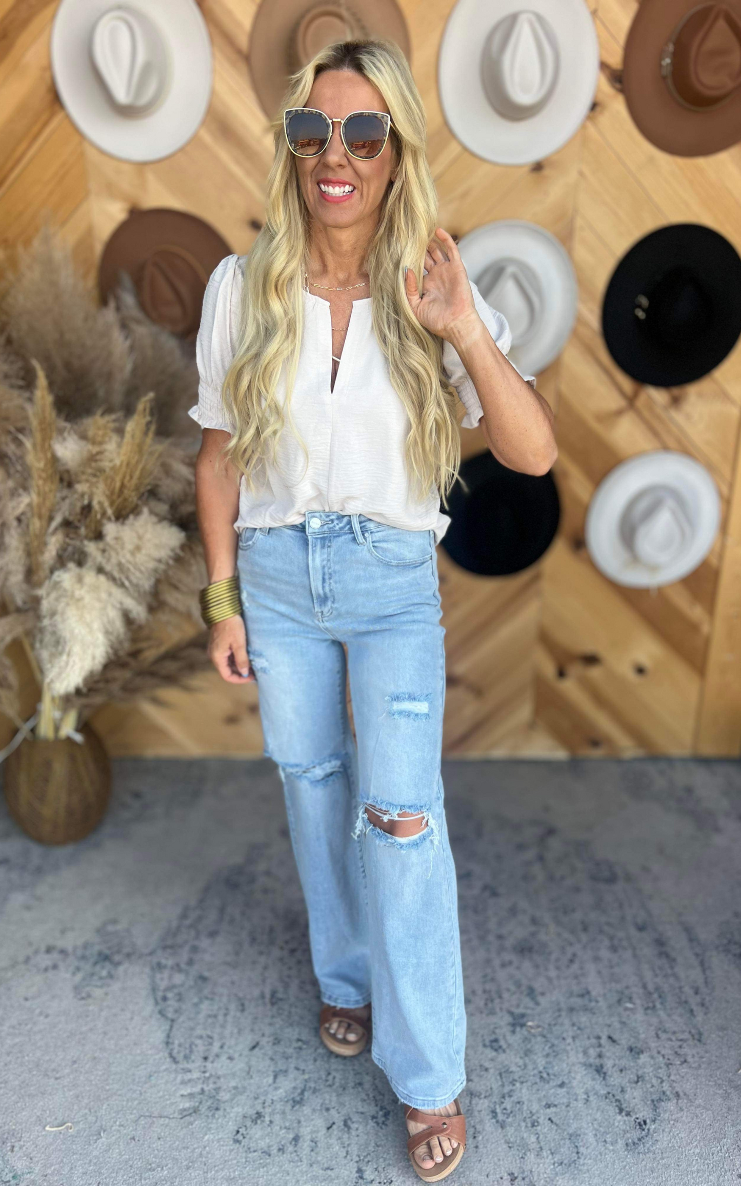 High Rise Distressed Wide Leg Denim Jeans | Risen - Final Sale