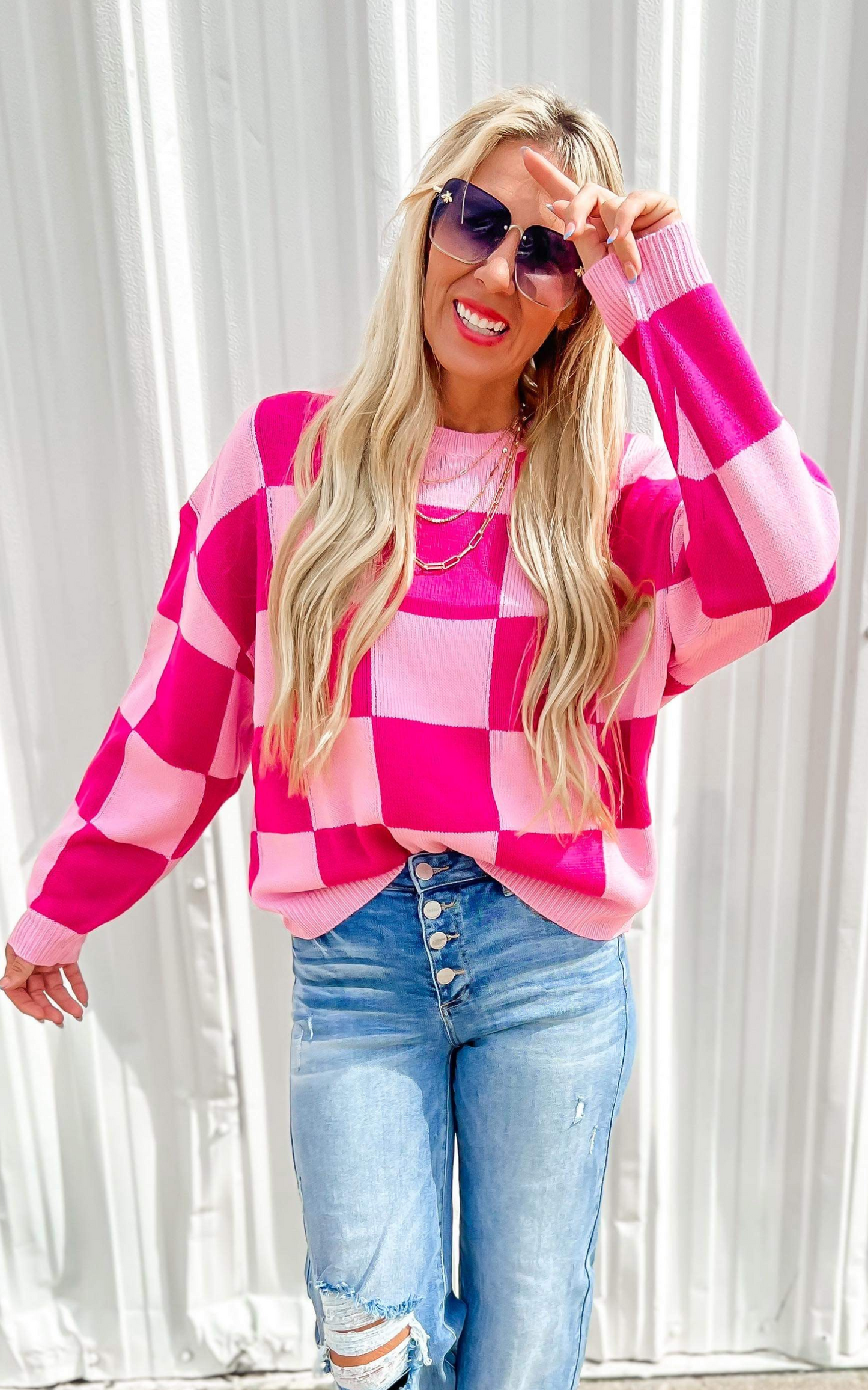 Pink Checkered Sweater