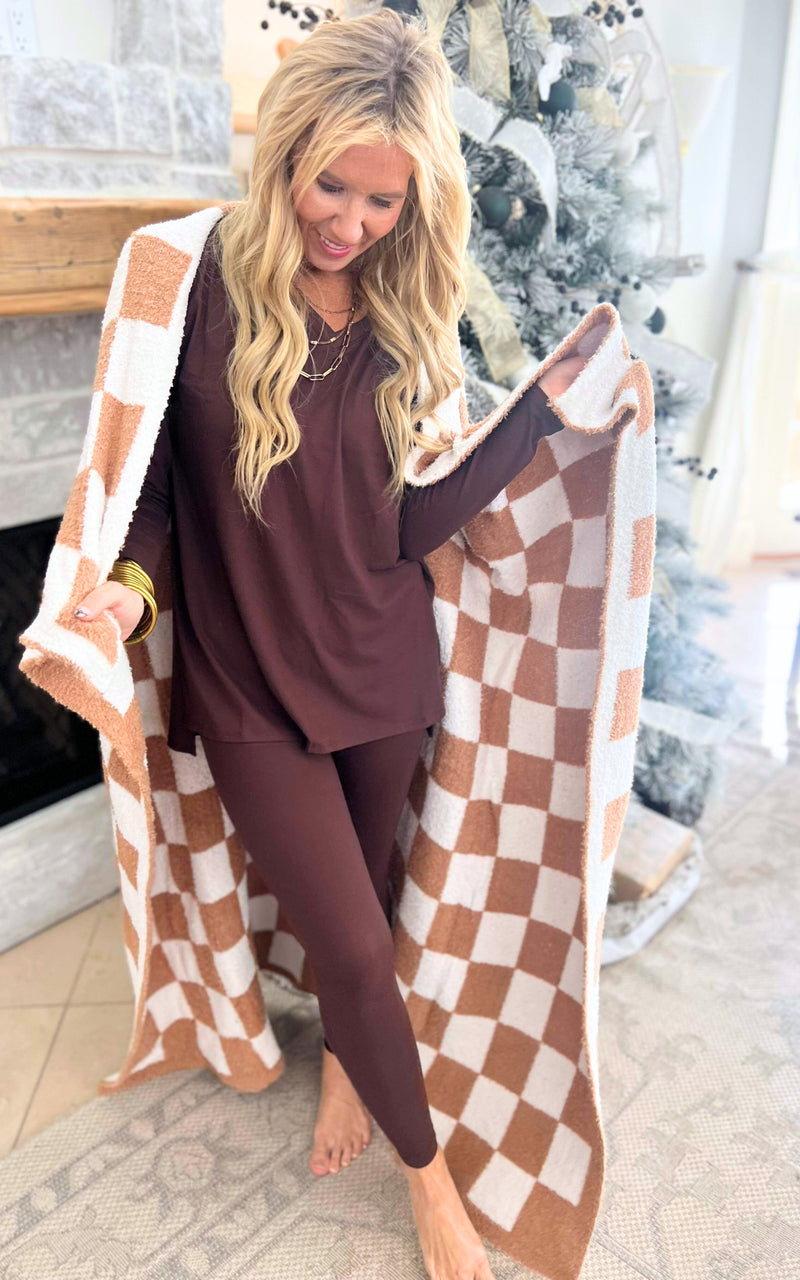The Cognac Checkered Dreamer Blanket by Salty Wave