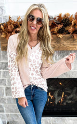 Corded Sweater Knit Leopard Play Top - Taupe