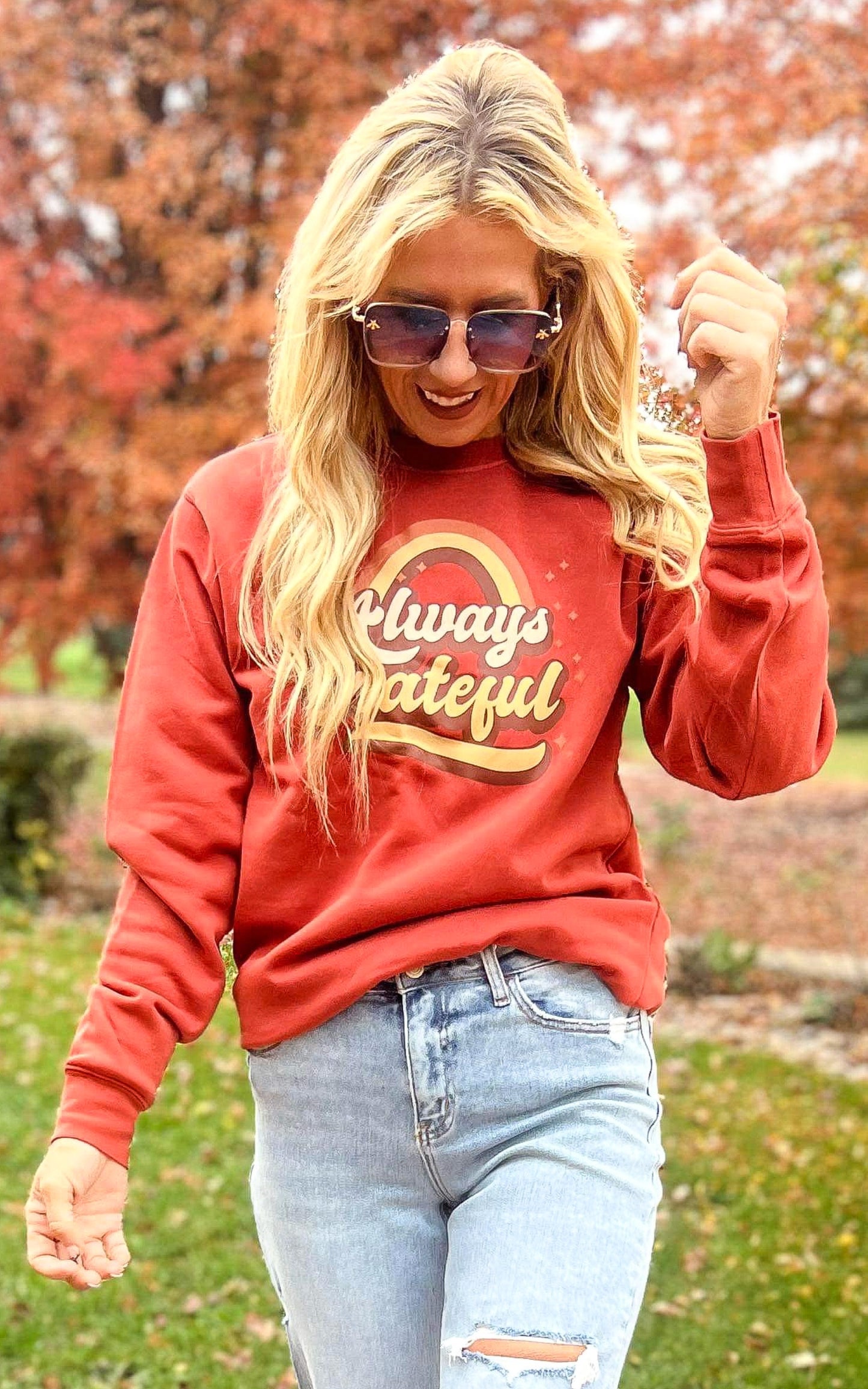 Always Grateful Pigment Dyed Graphic Sweatshirt***