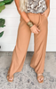 Textured Side Slit Wide Leg Pants - Camel