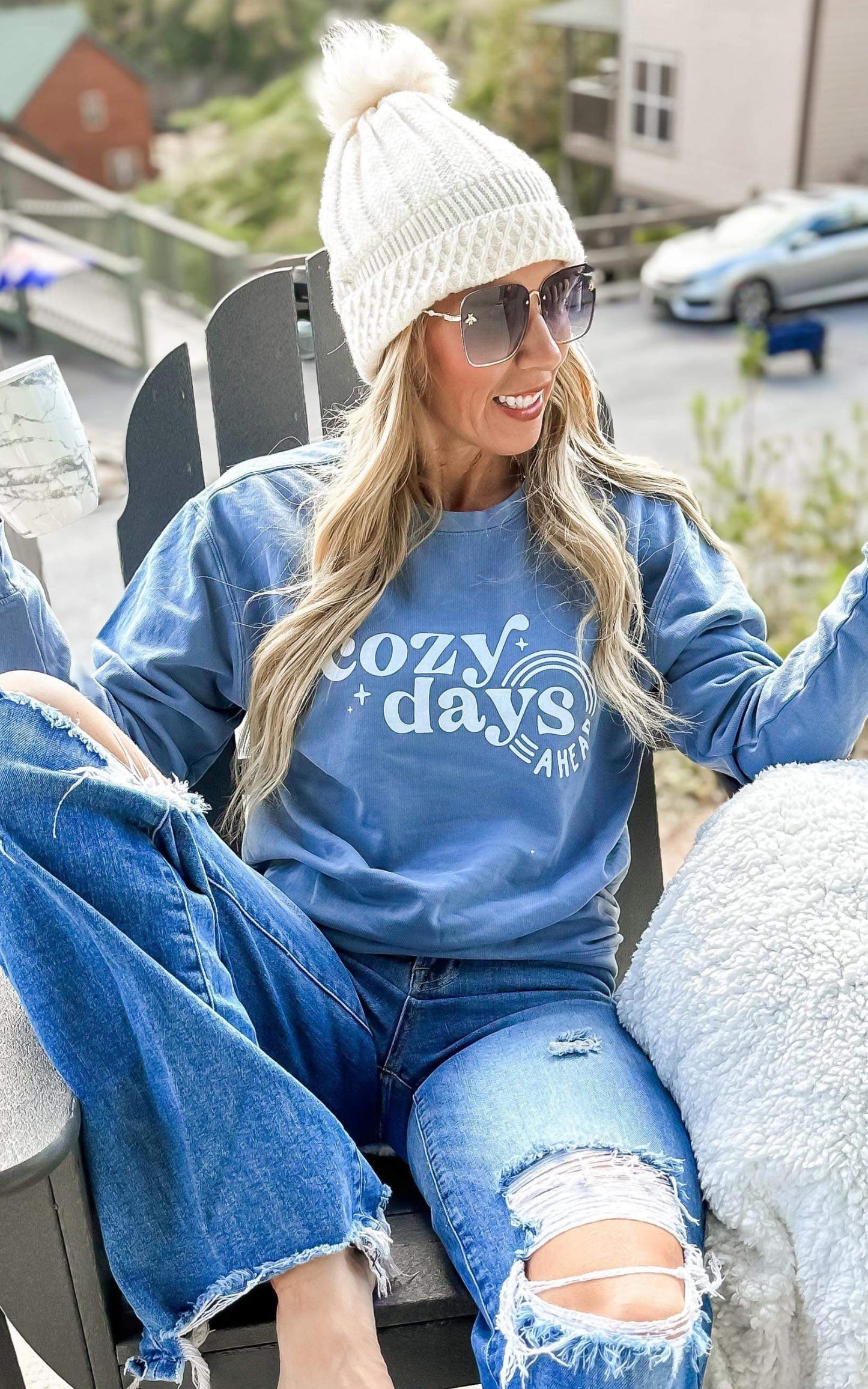 Cozy Days Ahead Pigment Dyed Graphic Sweatshirt**