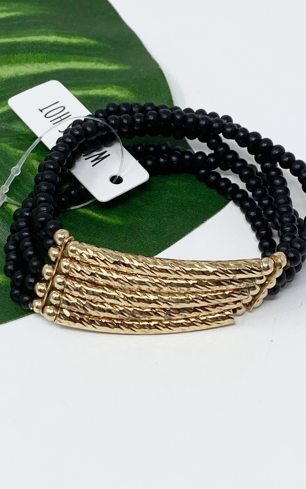 Black Wood & Gold Bracelets - 5