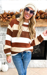 Just A Thought Fall Striped Colorblock Sweater RUST  (ONCE GONE its Gone)