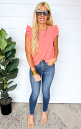 Coral Top with Ruffled Detailed Sleeves - Final Sale
