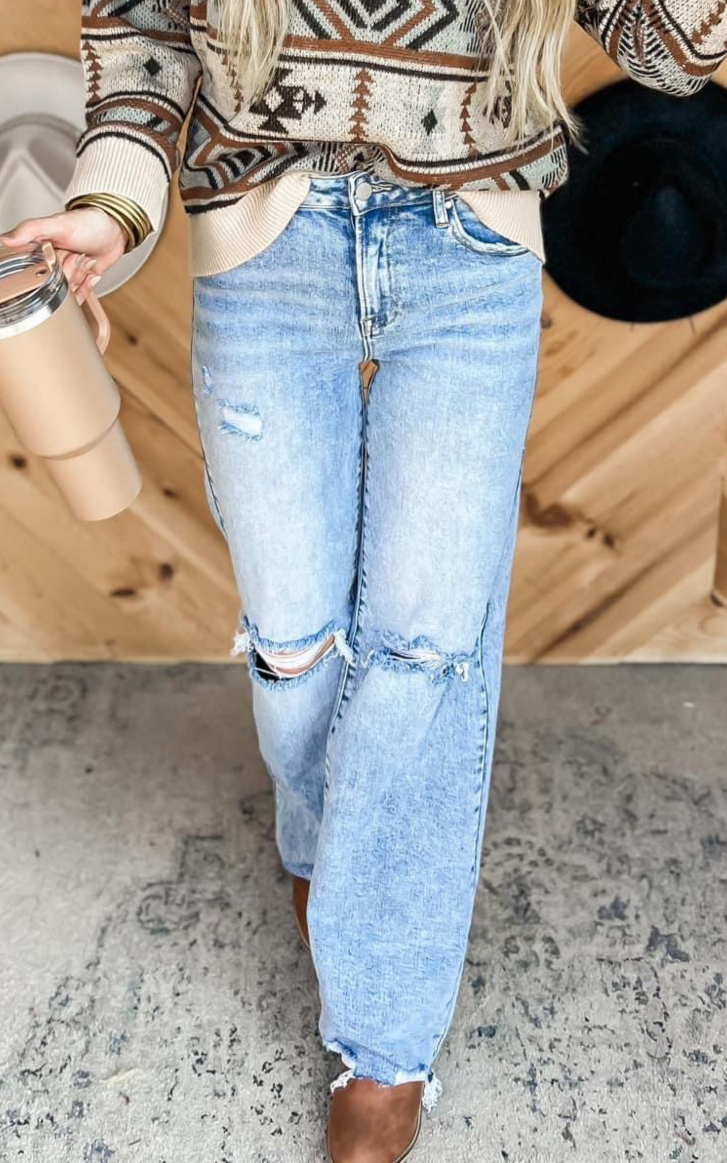 High Rise Acid Wash Wide Leg Denim Jeans | Risen - Final Sale