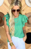 Double Ruffle Sleeve Top - Green - Final Sale