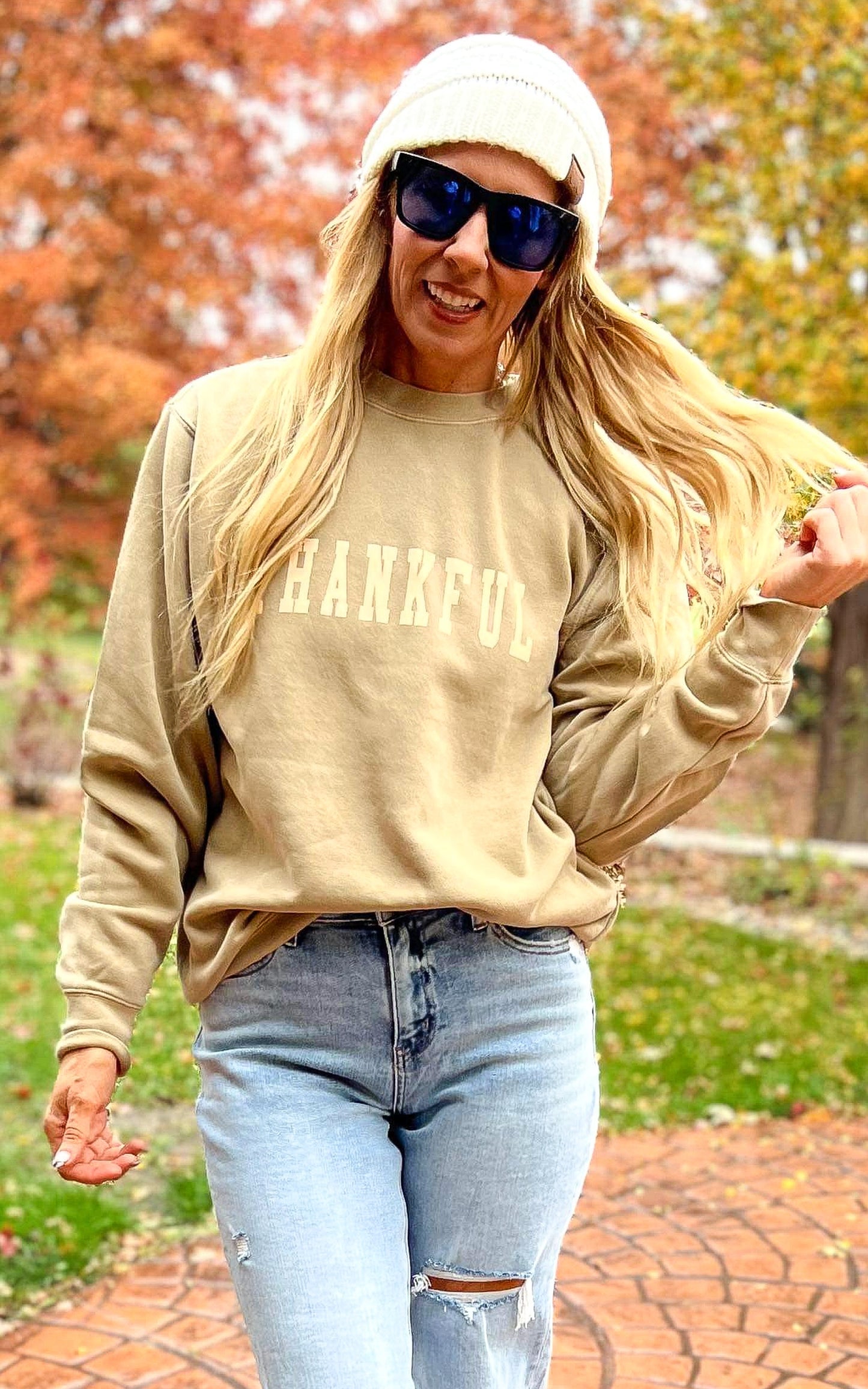 Thankful Pigment Dyed Graphic Sweatshirt - Sandstone***