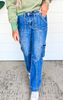 High Waist Cargo Denim Wide Leg Jeans 