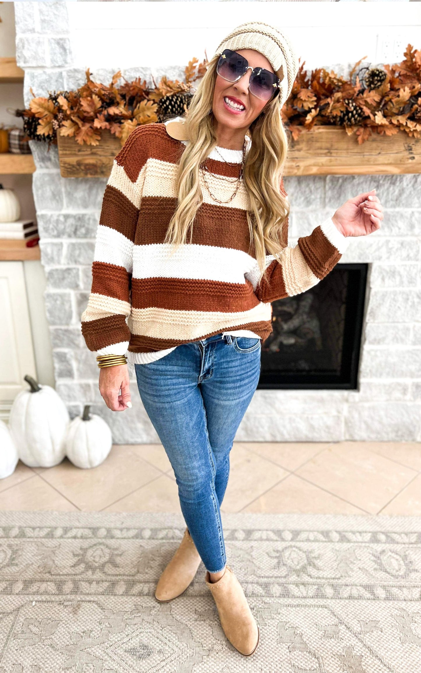 Just A Thought Fall Striped Colorblock Sweater RUST