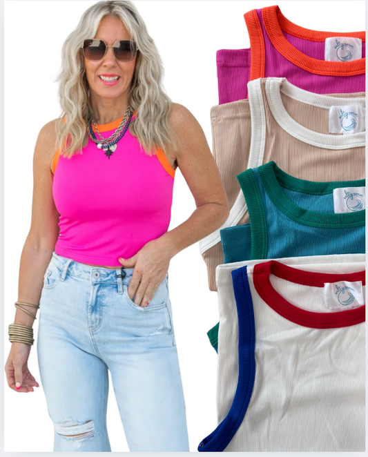 Contrast Trim Hold Tight Tank Top | Salty Wave *4 Colors**