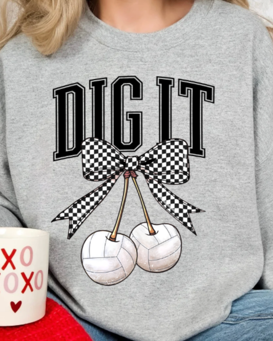 Dig It Volleyball Style Ash Crewneck Graphic Sweatshirt